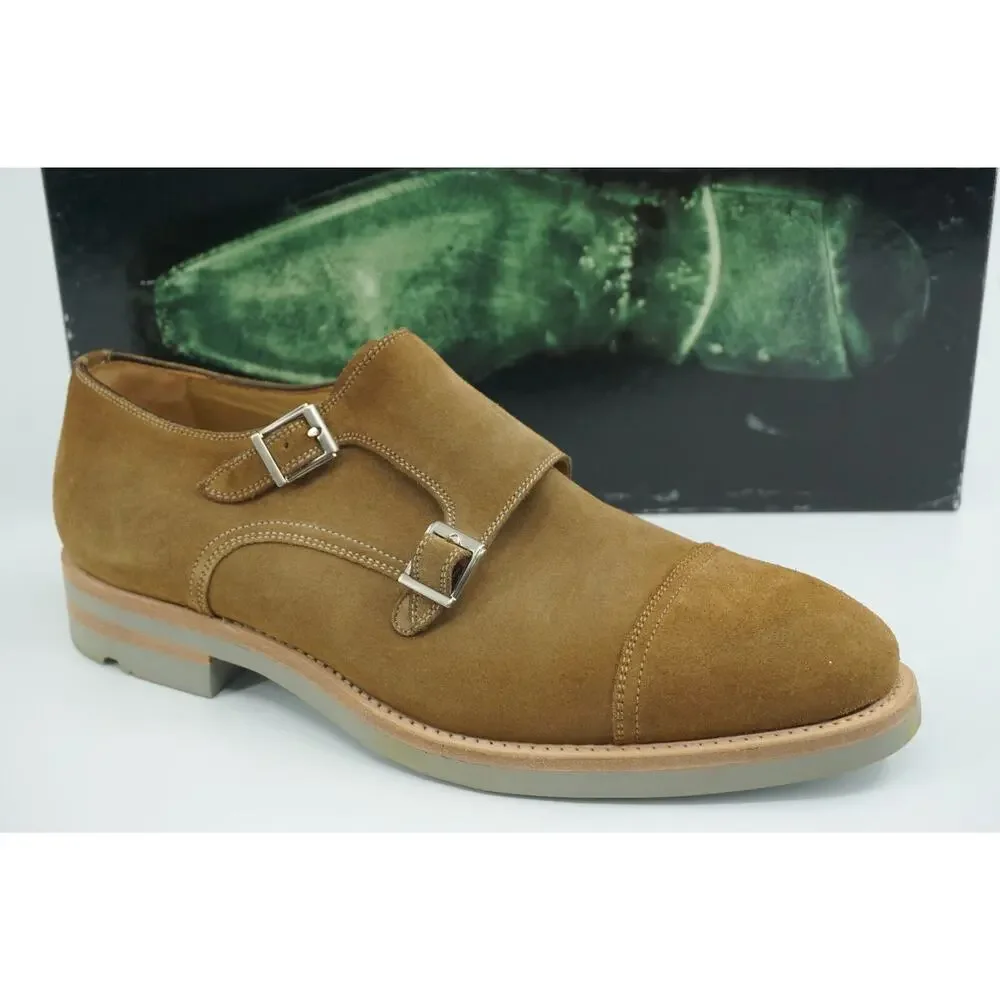 Magnanni Bernina Tan Suede Double Monk Strap Slip On Loafers Size 8 Saddle shoe